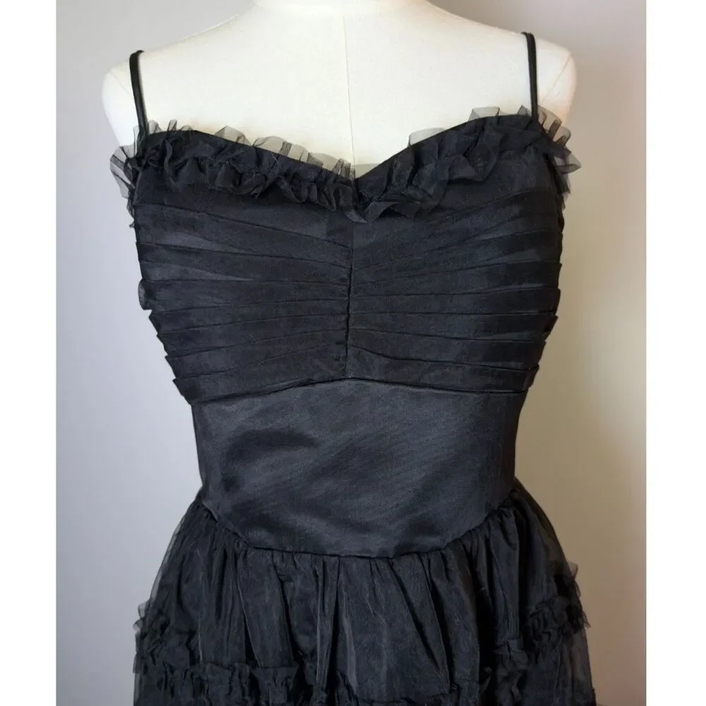 Unique Vintage Black Ruffle Tulle High Low Dress 2X 18 Plus Size Gothic Formal - Picture 2 of 5